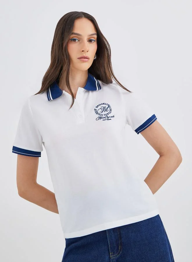 Styli Styli Women White Embroidered Polo T-Shirt
